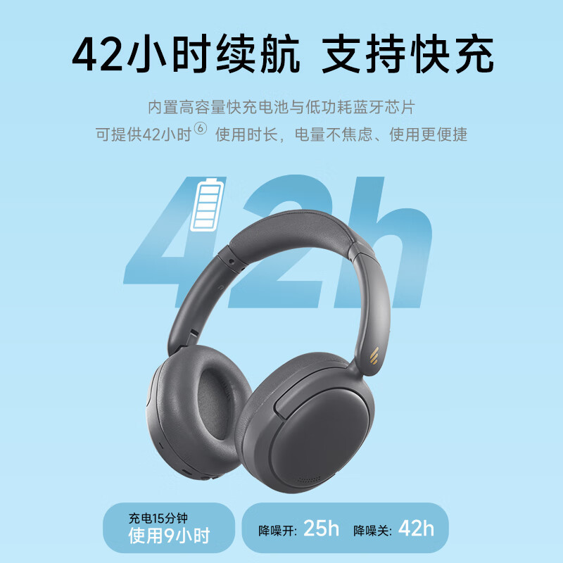 漫步者(EDIFIER)W800BT Free降噪版 头戴式蓝牙耳机 主动降噪 蓝牙5.4 手机电脑游戏适用