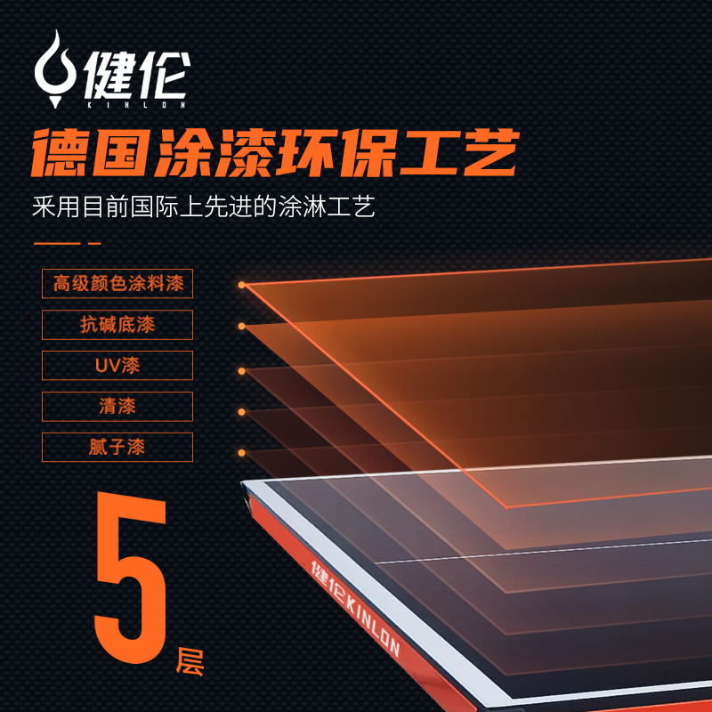 健伦(JEEANLEAN) 乒乓球桌室内家用可折叠比赛专业标准移动乒乓球台户外 黑橙带轮款 PPQZ-SN388高清大图