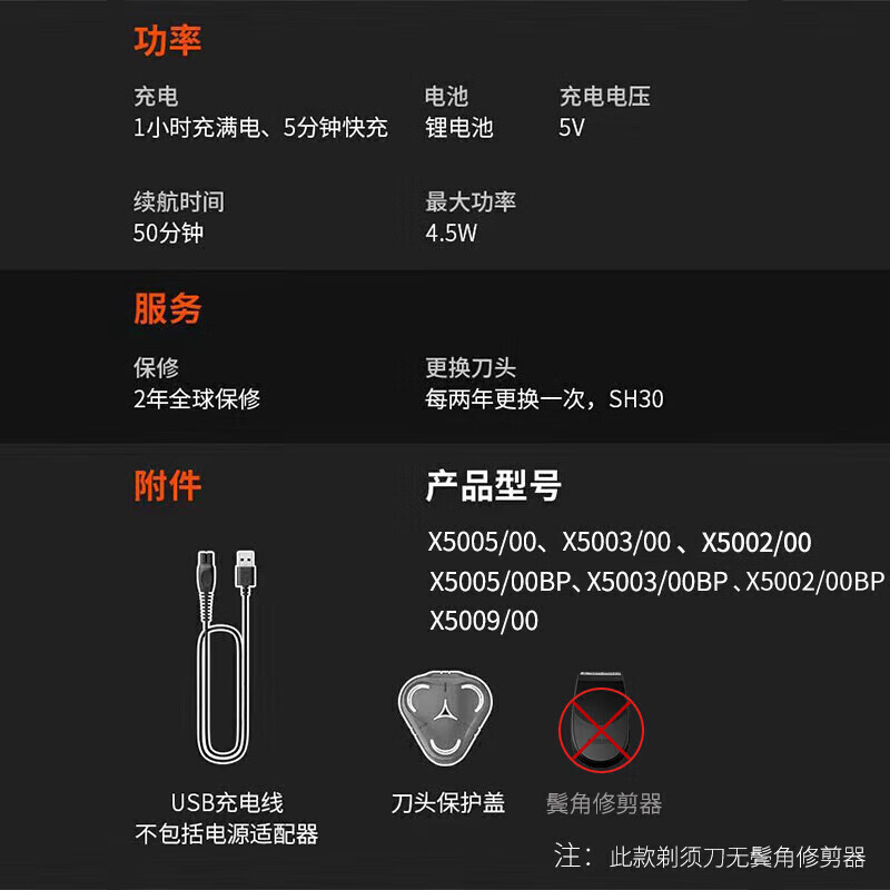 飞利浦(Philips)飞科剃须刀X5005/00全新5系蜂巢X剃须刀电动胡须刀剃胡刀肌能舒缓科技刮胡刀高清大图