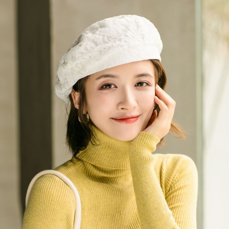 盛世尼曼适合短发戴的帽子冬天韩版挡风装饰女帽秋冬休闲百搭贝雷蕾丝