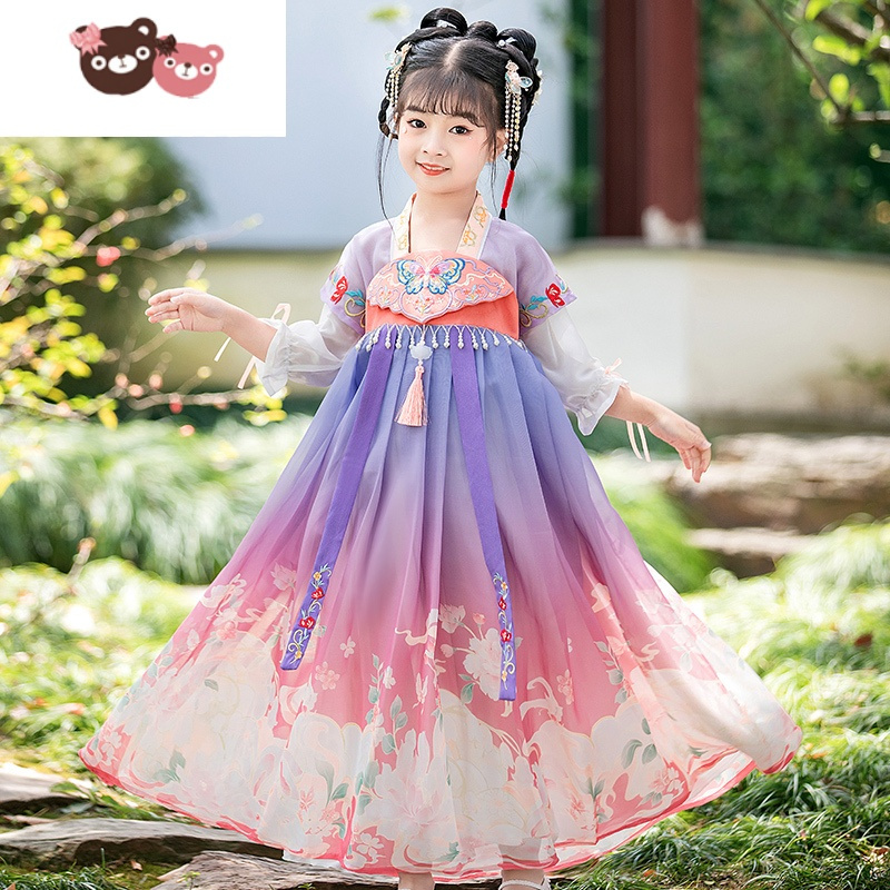 绿彩虹光[蝶恋花]女童汉服儿童夏季连衣裙小女孩夏装中国风古装裙子
