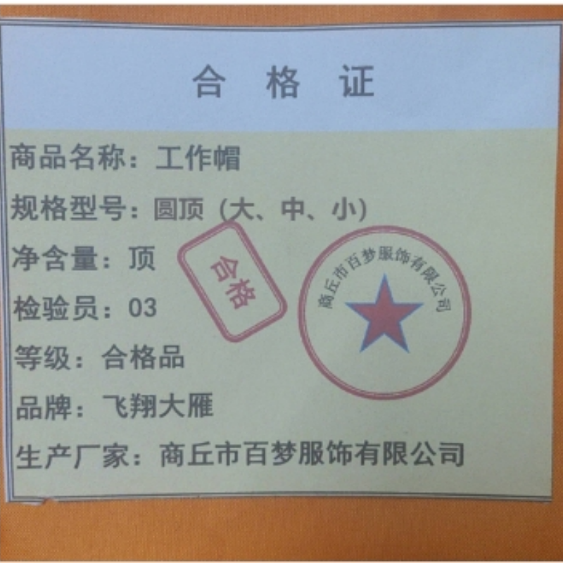 飞翔大雁 工作帽 圆顶(大、中、小)顶高清大图