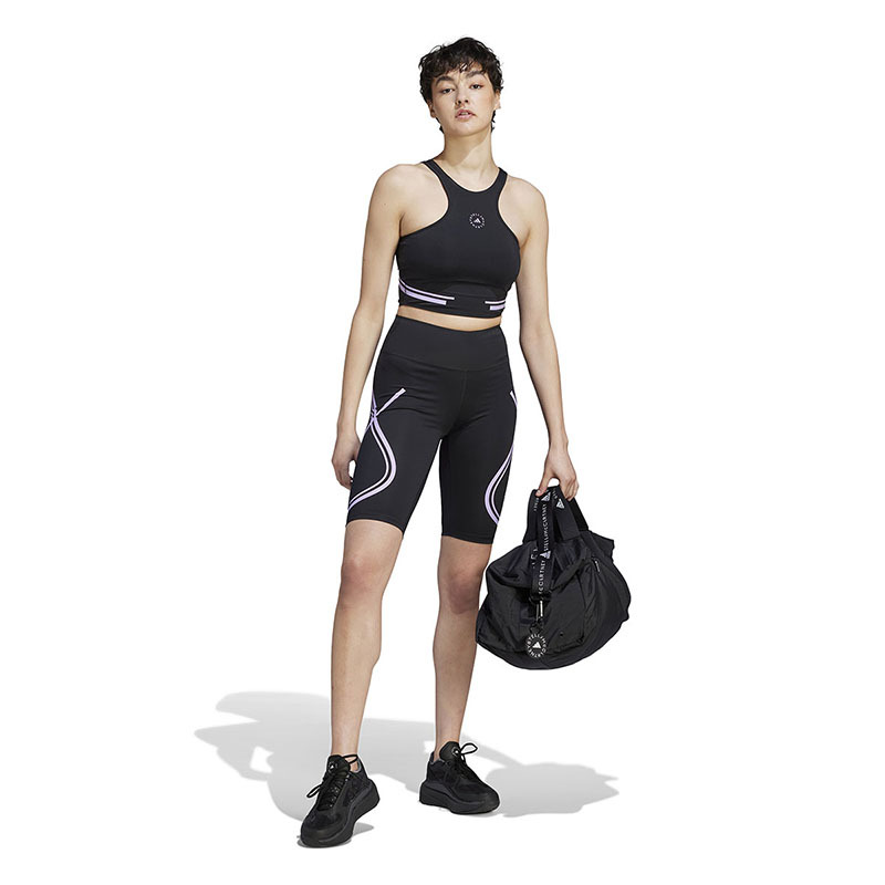 adidas x Stella McCartney 联名款 字母Logo印花拼色紧身健身短裤 女款 黑色 IB6804