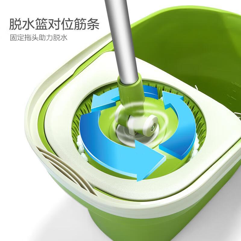茶花(CHAHUA) 旋转拖把家用免手洗双驱手动脱水拖布桶清洁拖 绿色1套4个替换头