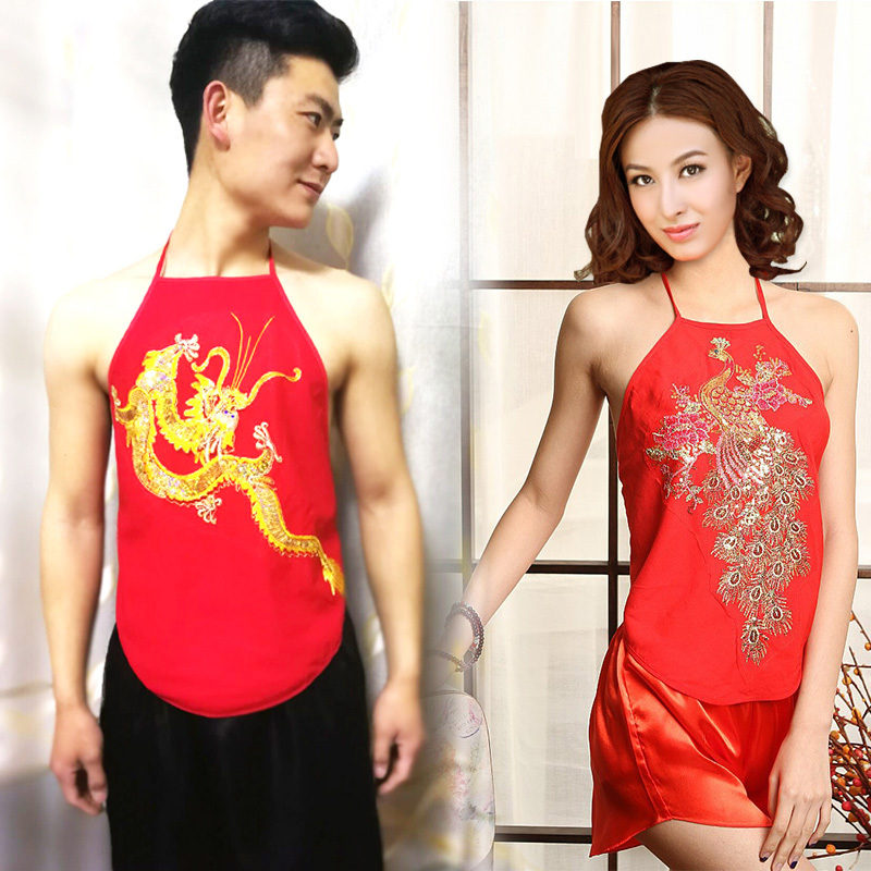 男士成人绸棉肚兜大码护胃暖胃肚兜红色本命年男女表演肚兜中国风