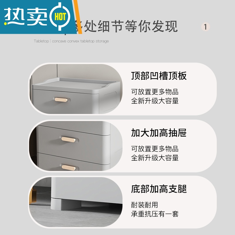 敬平床头柜简约现代收纳柜抽屉式卧室家用床边柜小型小柜子塑料储物柜高清大图