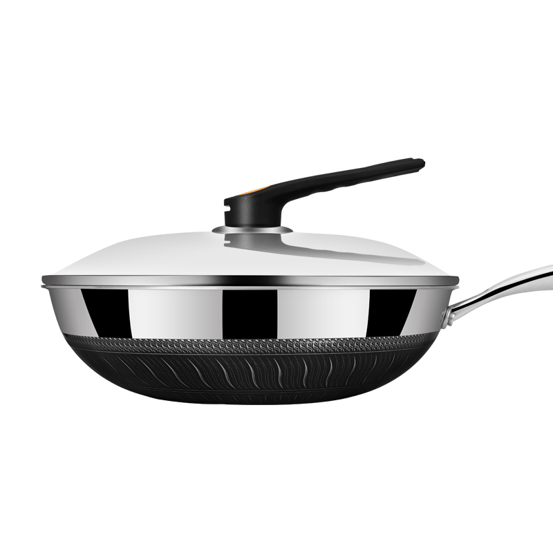 德国欧乐菲锅具304不锈钢炒锅无油烟不粘锅炒菜锅蜂巢三段双环双面