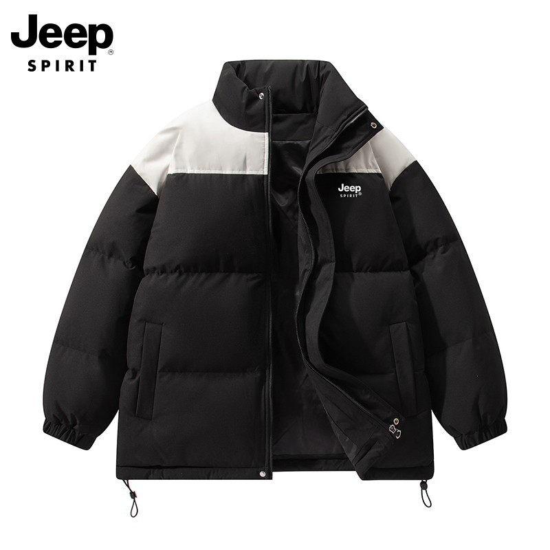 JEEP SPIRIT棉服男士新款冬季加厚宽松面包服女立领棉衣潮牌情侣冬装 黑色 XXL