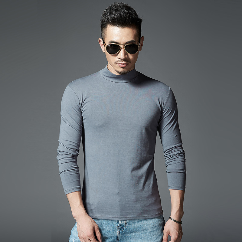 春秋高领打底衫男长袖男士t恤修身弹力高领秋衣纯色棉质帅气上衣威珺