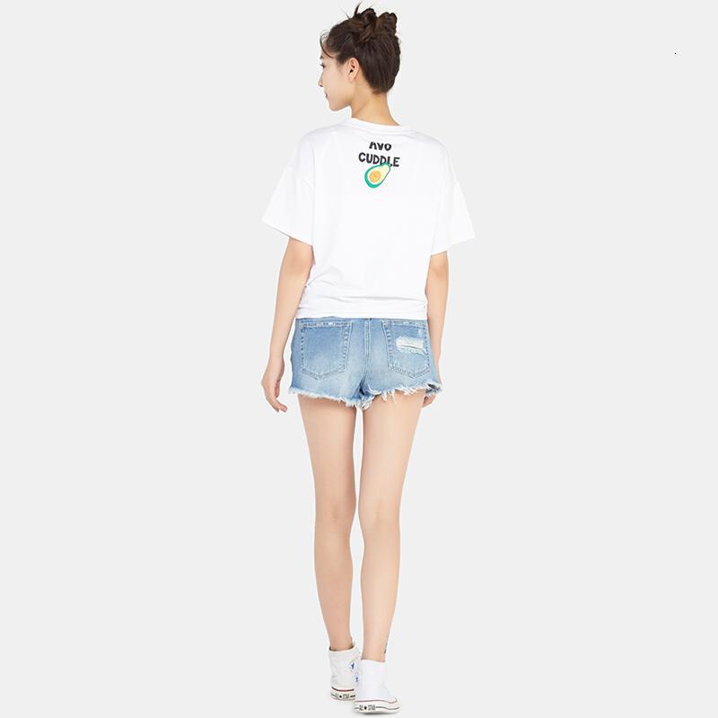 个性时尚趣味卡通印花圆领休闲短袖T恤女本白色