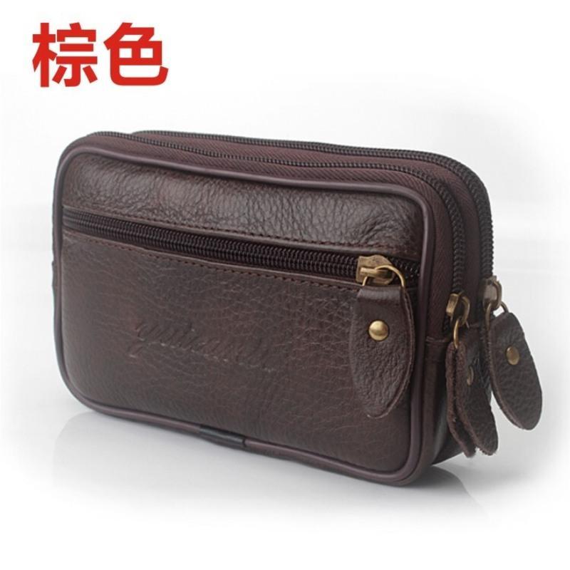 领头鸟腰包真皮手机包男士穿皮带小腰包多功能中年横款小包老人手机包