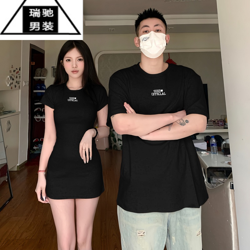 希杰狮王情侣装夏季美式圆领短袖T恤I潮牌小众设计感辣妹连衣裙一裙一衣