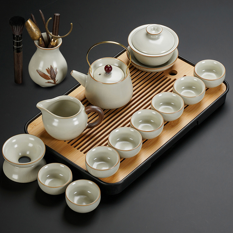 [补贴10%]2024新款汝窑功夫茶具套装陶瓷茶壶盖碗茶杯茶盘轻奢高档家用喝茶