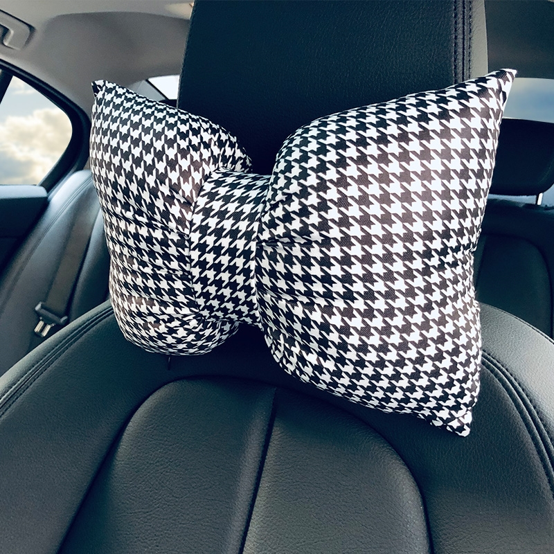 汽车头枕护颈枕闪电客一对靠枕可爱女蝴蝶结车载枕头座椅车用车内颈椎