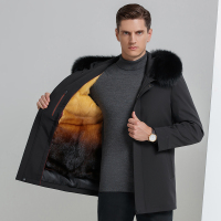 海宁正品黄金貂内胆真皮皮衣男士水貂皮草大衣尼克服绵羊皮毛一体真皮外套劲霸梦特娇红豆利郎鄂尔多斯金利来阿玛尼雅戈尔纯皮皮衣 M/170 2155金色水貂黑狐毛领