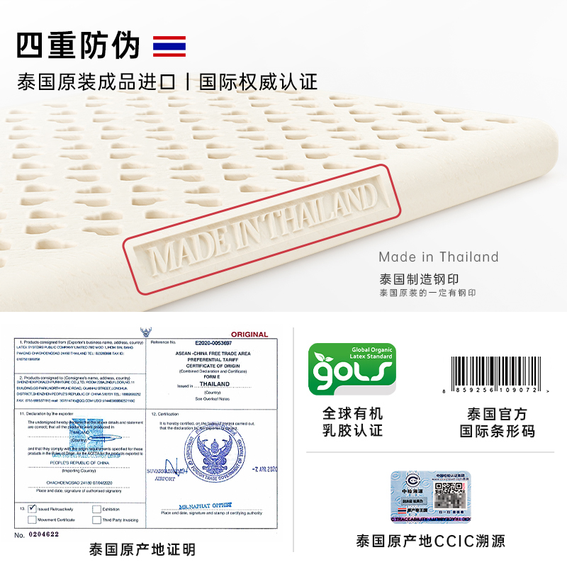 POKALEN(普卡兰)枕头乳胶枕低枕薄枕软矮枕头护颈枕乳胶枕头低枕芯泰国原装进口天然橡胶颈椎枕 礼盒装高清大图