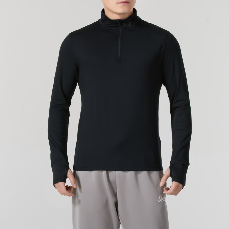 安德玛（Under Armour）男装新款跑步长袖T恤半开襟修身透气快干健身训练运动服1379288-001 ZP高清大图