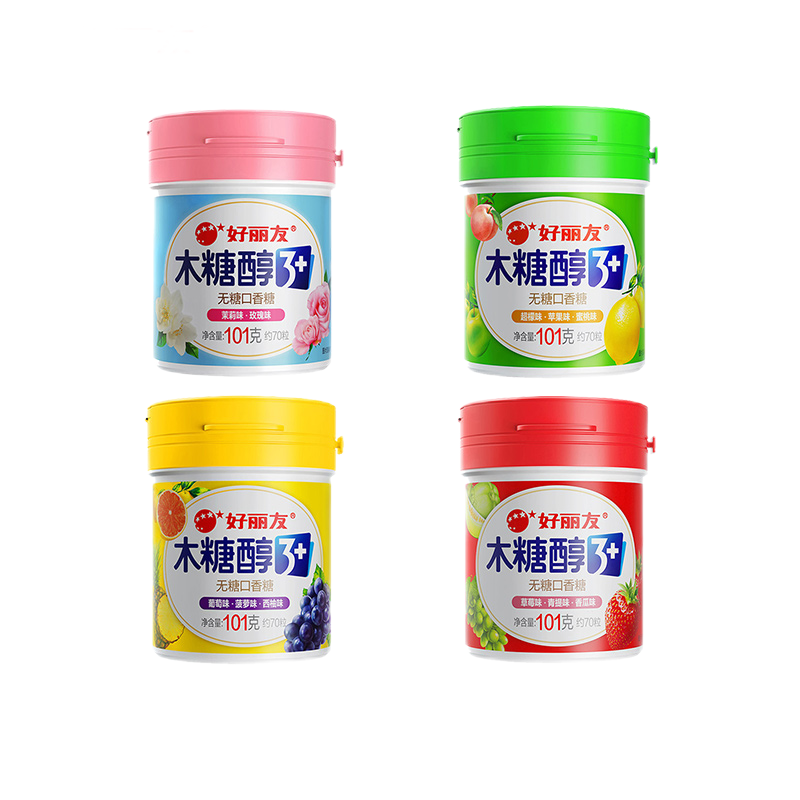好丽友无糖口香糖木糖醇3+薄荷水果味花香味软糖清新口气大瓶装[粉瓶]茉莉玫瑰味101g*1瓶高清大图