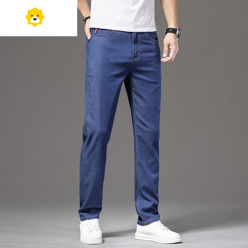 basket2024新款冰丝莱赛尔男士牛仔裤季薄款直筒宽松长裤弹力休闲裤子