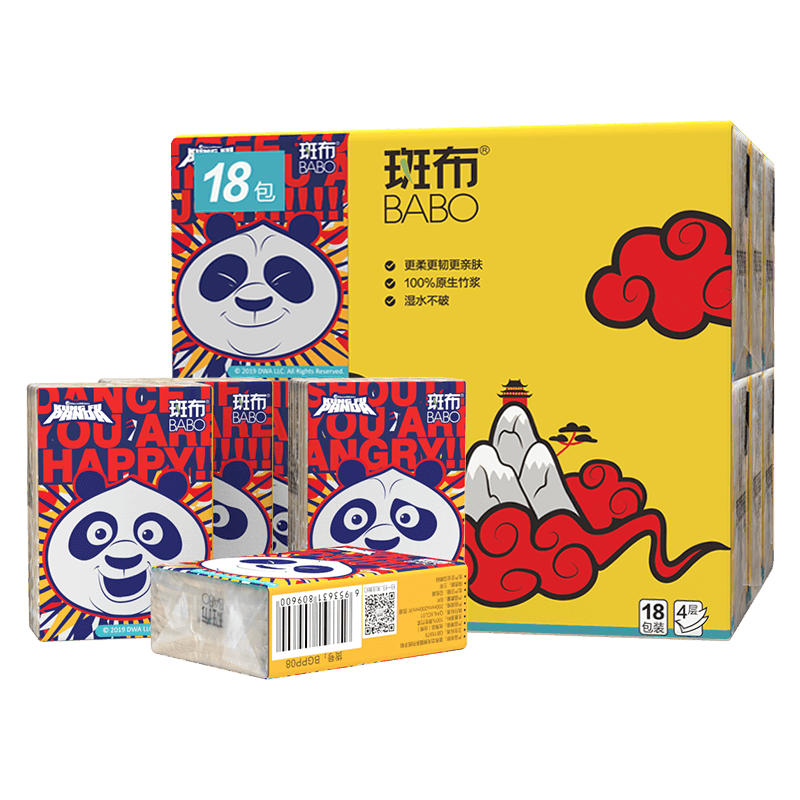 斑布(Babo) -功夫熊猫系列4层8片*18包 手帕纸