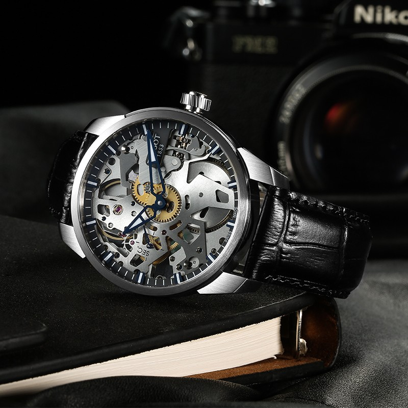 天梭tissot瑞士名表天匠系列男士商务时尚双面镂空防水手动机械手表t