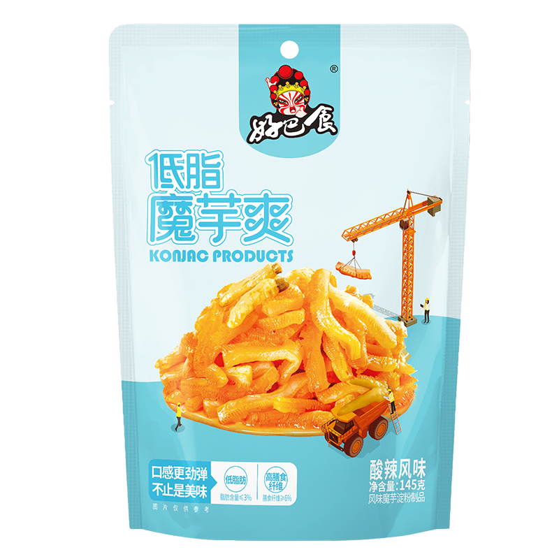 好巴食 休闲零食 低脂魔芋爽酸辣口味145g 素毛肚魔芋丝辣条素食