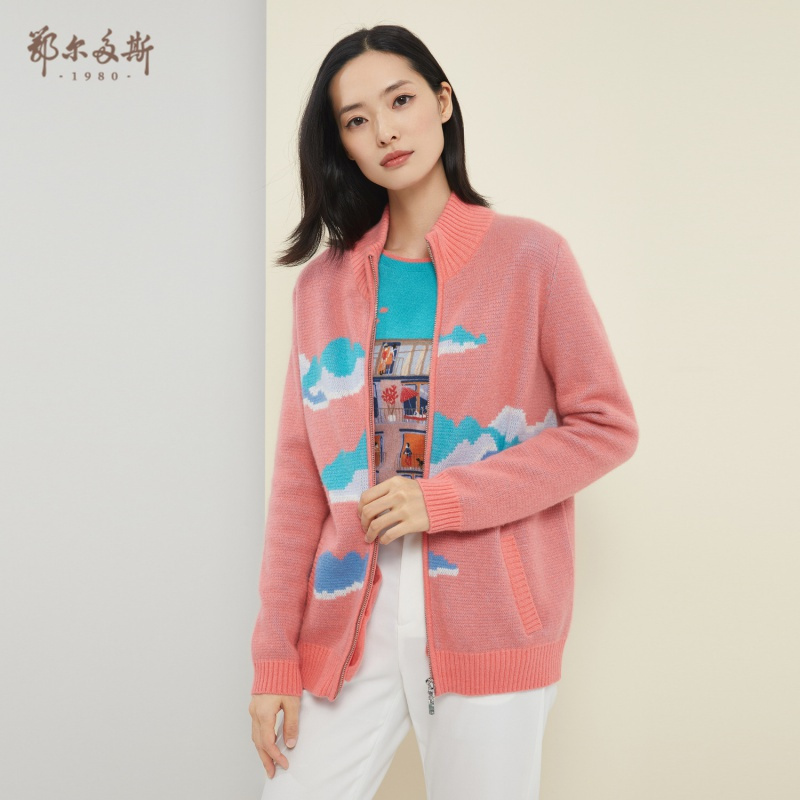 鄂尔多斯198020早春半高领纯羊绒外套开衫夹克C205B2201
