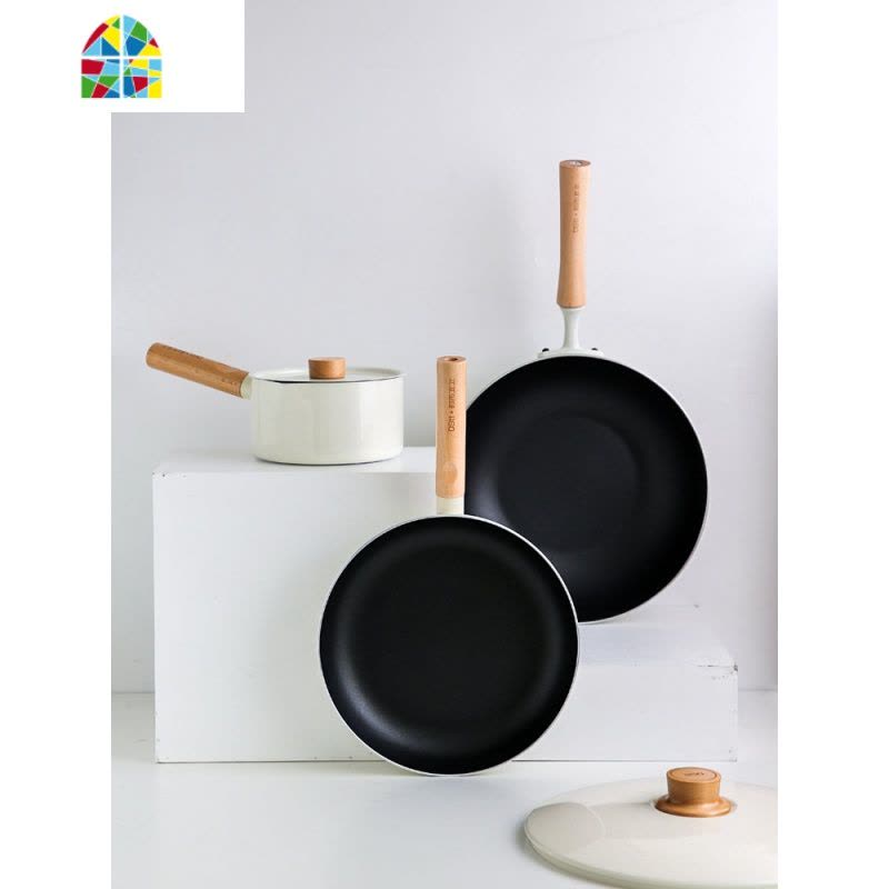 家用电磁炉炒菜锅不粘锅炒锅辅食锅奶锅平底锅煎锅三件套装 FENGHOU 30cm炒锅图片