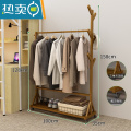敬平简易衣架落地小型阳台衣服架子家用卧室晾衣杆多功能衣帽架挂衣架 【升级款】100长-茶色 大
