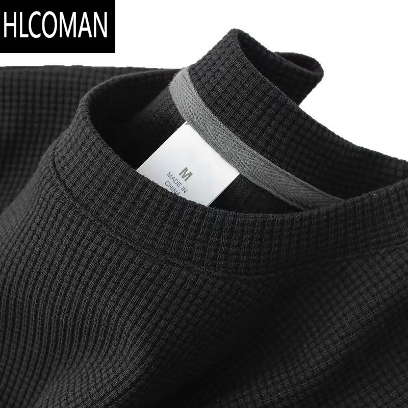 HLCOMAN华夫格圆领短袖后包领男士上衣夏季新款宽松大码冰丝薄款复古T恤