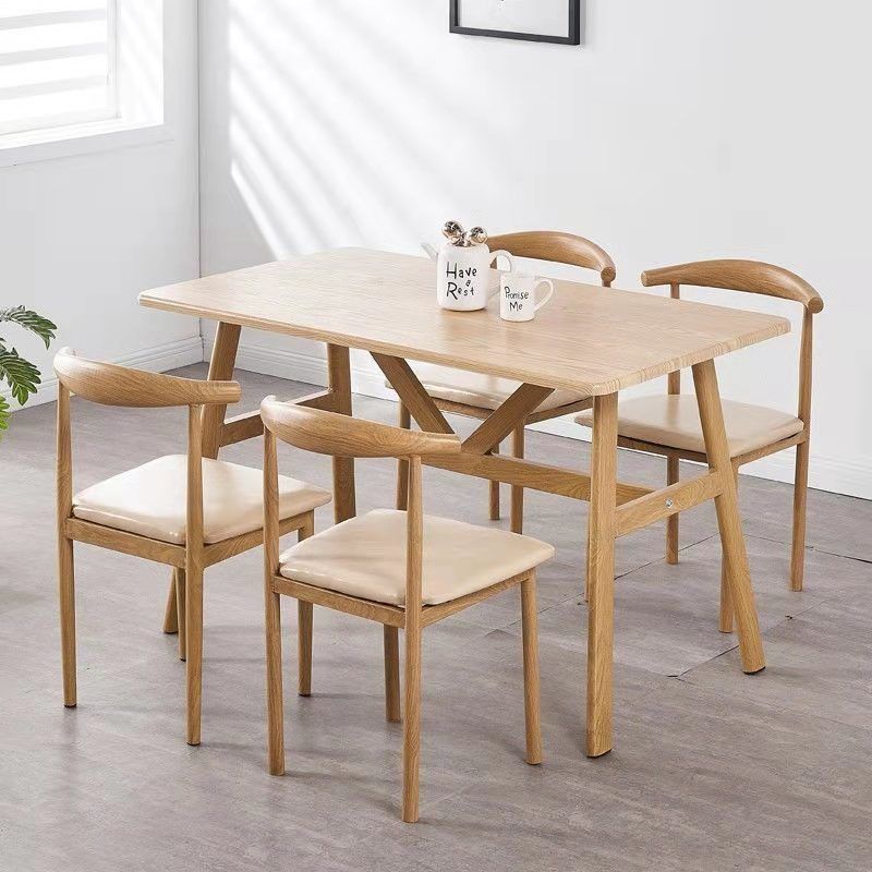 餐桌椅子套装简约小户型家用餐桌餐椅组合仿实木铁艺牛角椅桌子