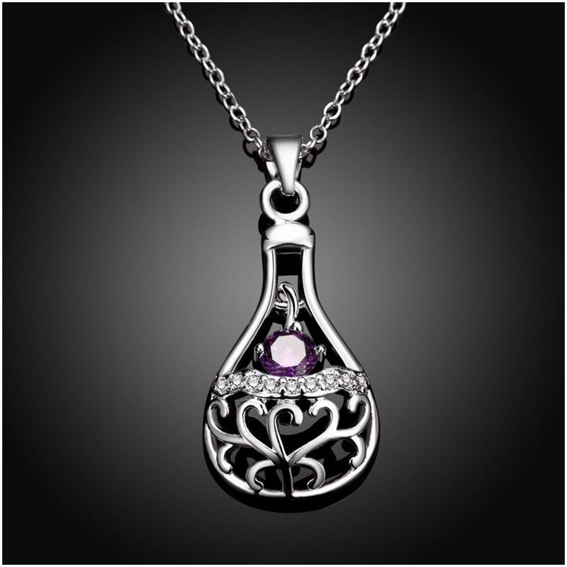N086Women Silver Necklace 日韩优雅香水瓶坠项链女防过敏银饰送女朋友七夕情人节礼物
