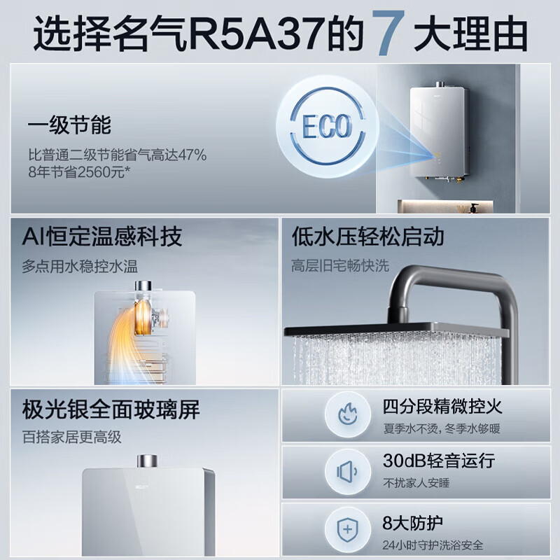 名气燃气热水器16升家用天然气热水器智能恒温水气R5A37-16变频节能省电多重安全防护2级能效高清大图