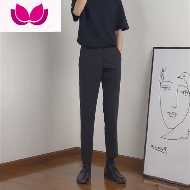七斓夏季宽松小直筒九分裤坠感西装裤男士休闲小西裤韩版潮流长裤子男 黑色TH91高质量 27码/85斤左右