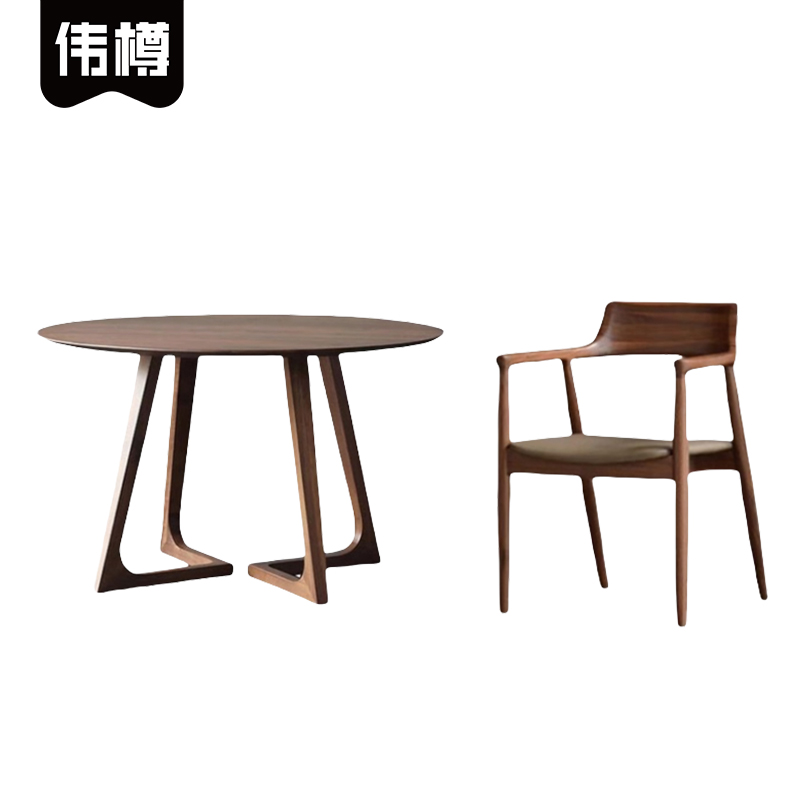 伟樽实木圆餐桌80*80*75cm+椅子*2套