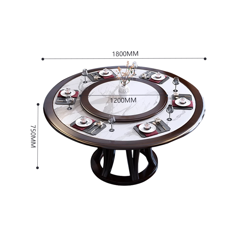 臻远 ZY5110220 岩板餐桌实木圆形餐桌椅组合1.8米圆桌12把餐椅高清大图
