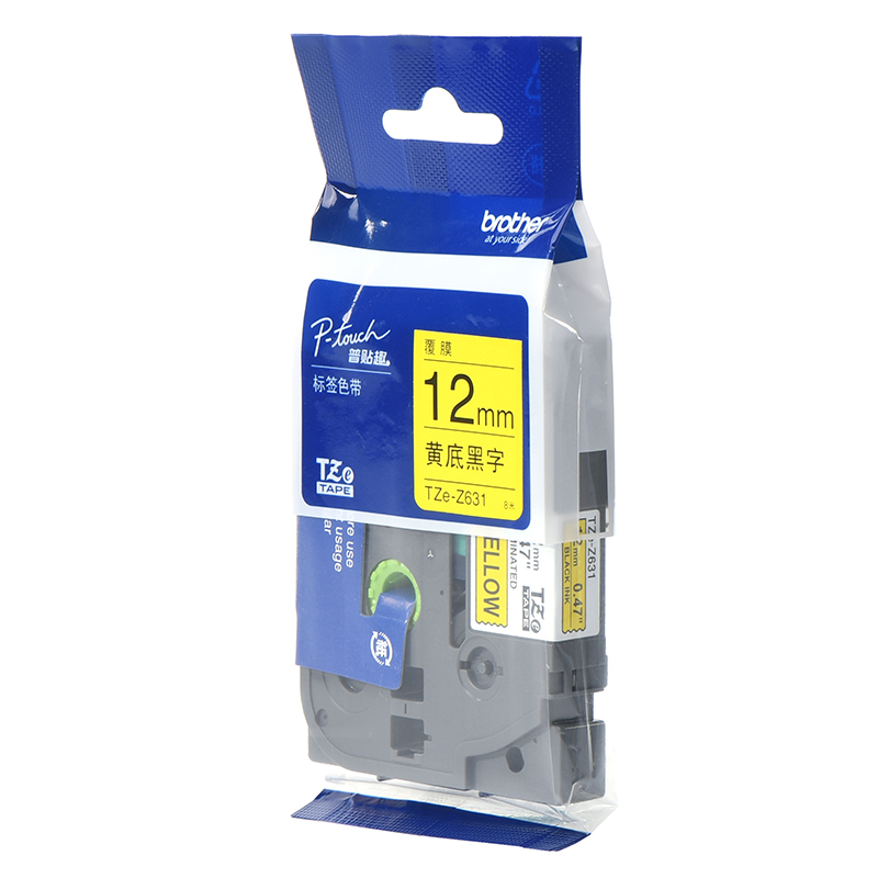 兄弟(brother) TZe-Z631 12mm黄底黑字标签色带高清大图