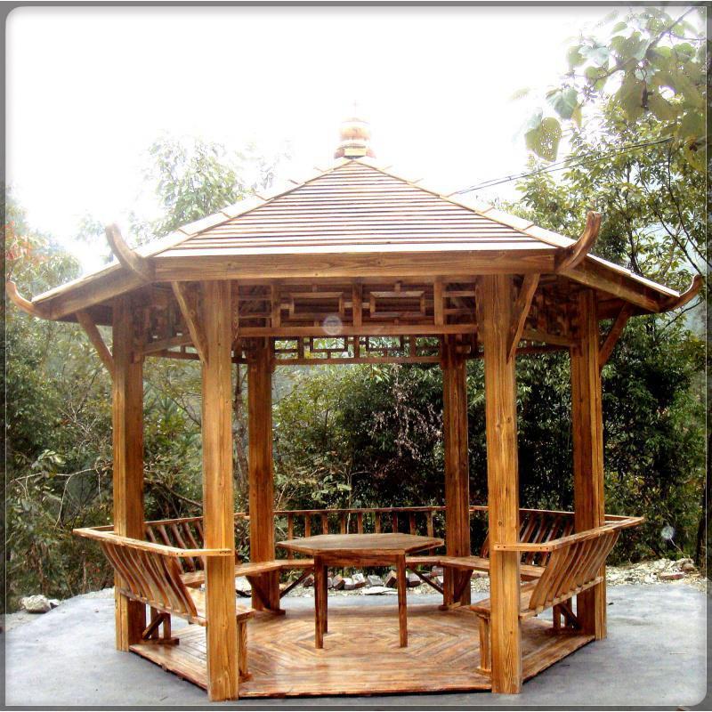 森美人米加大木制六角防腐木凉亭户外实木亭子花园亭景观亭碳化木凉亭 3米六角亭