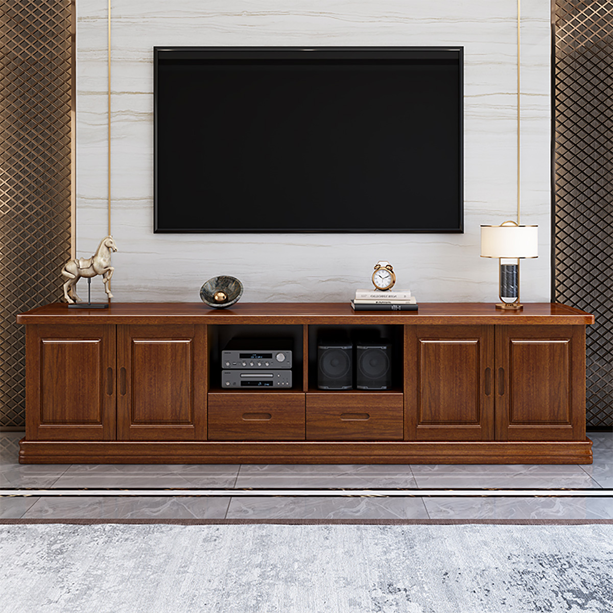 月影梳桐胡桃木电视柜北欧小户型简约客厅卧室储物地柜影视柜茶几柜全