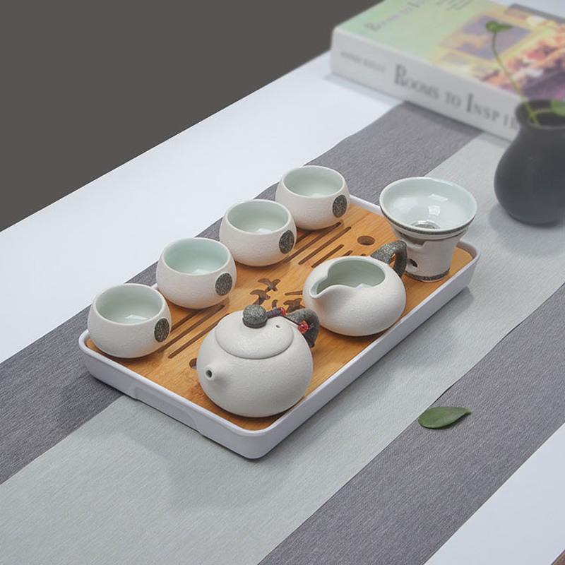 白瓷陶瓷功夫茶具小套装家用整套客厅办公实木茶盘大茶台茶壶茶杯 企鹅四杯+中茶白
