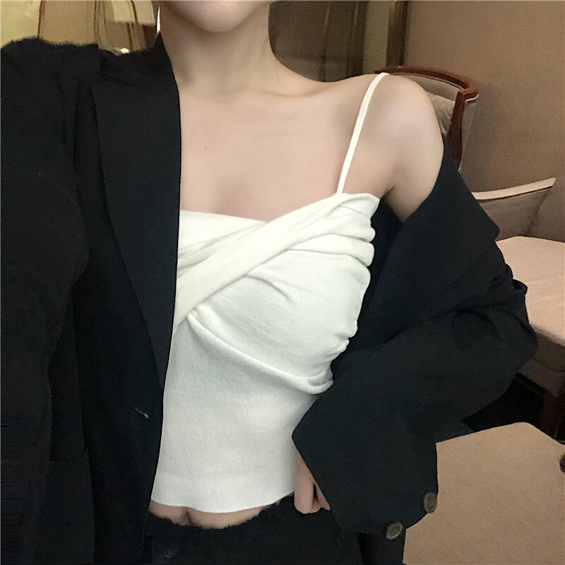 波迷娜(BOMINA)网红美背夏季心机小吊带性感百搭胖韩风性感交叉外穿吊带背心女200斤大码内搭短款针织上衣无袖
