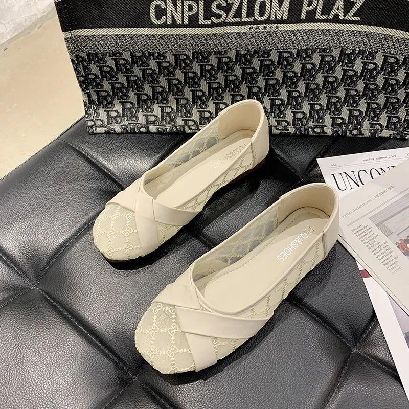 网鞋女2022夏新款网纱透气轻便软底平底鞋浅口一脚蹬圆头豆豆鞋威珺图片