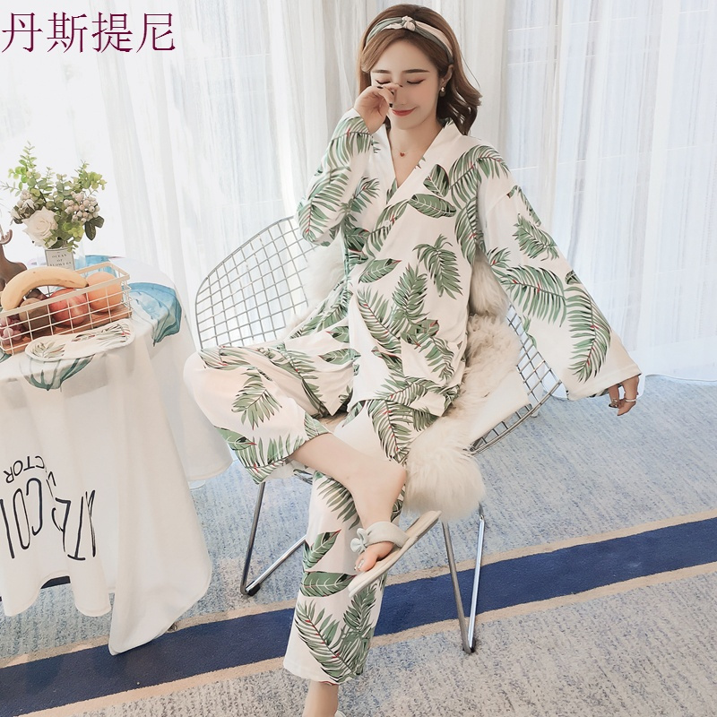 睡衣女秋纯棉长袖韩版清新学生和服甜美夏季可外穿家居服两件套装