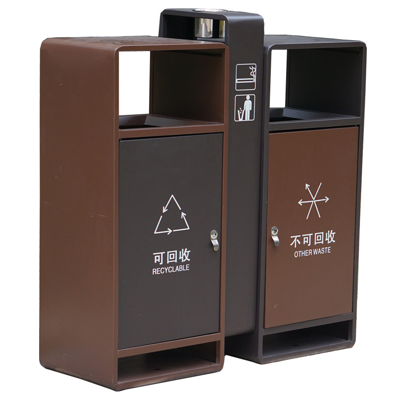 迅众 双桶垃圾箱户外垃圾桶不锈钢大号环卫果皮箱室外分类物业小区校园 双筒垃圾桶