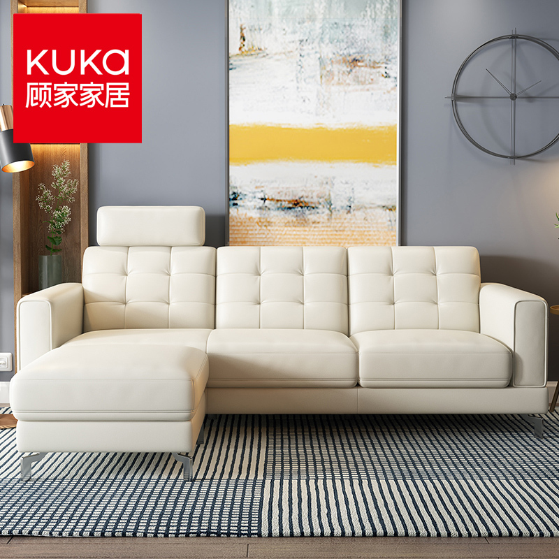 顾家家居 头层牛皮真皮沙发 现代简约客厅家具整装皮艺沙发 躺位随意切换
