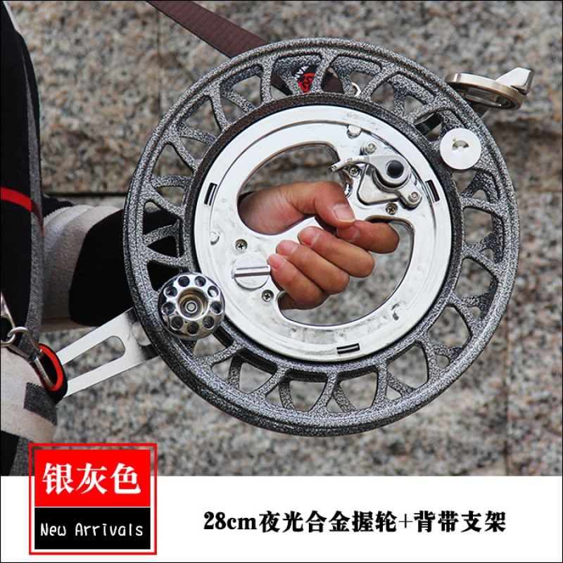 潍坊夜光风筝轮合金握轮防倒转刹车握轮凯夫拉风筝线轮海钓轮创意 三维工匠 28cm咖色夜光轮+支架[送盘套]高清大图
