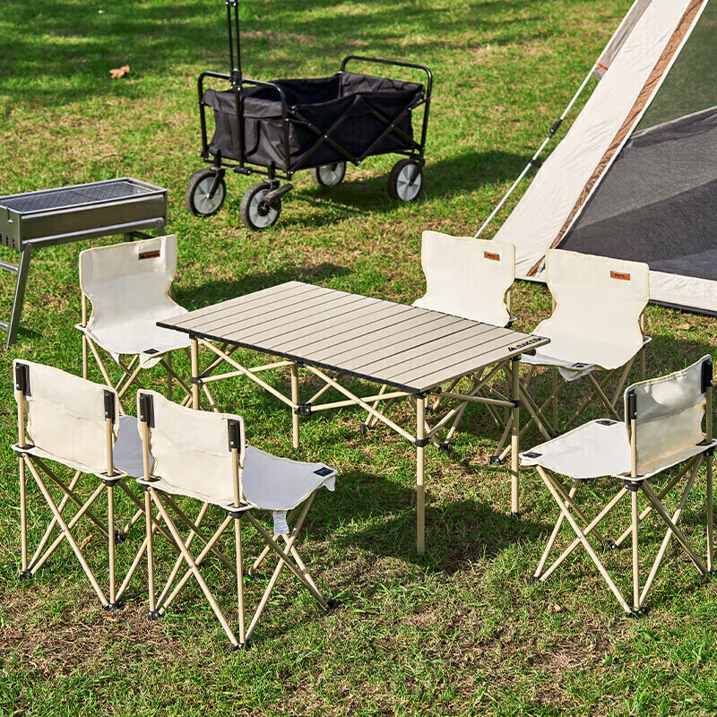 尚烤佳 SKJ-366 铝合金桌椅七件套 户外便携折叠桌椅套装 蛋卷桌高清大图