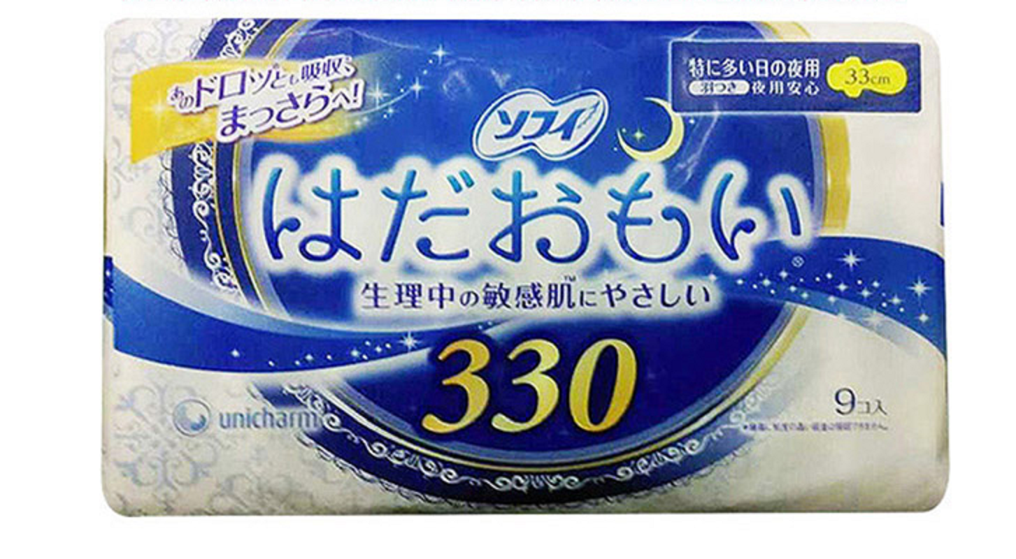 日本进口 Unicharm尤妮佳 sophine苏菲 棉通气卫生巾 多量夜用护翼 9片 33cm