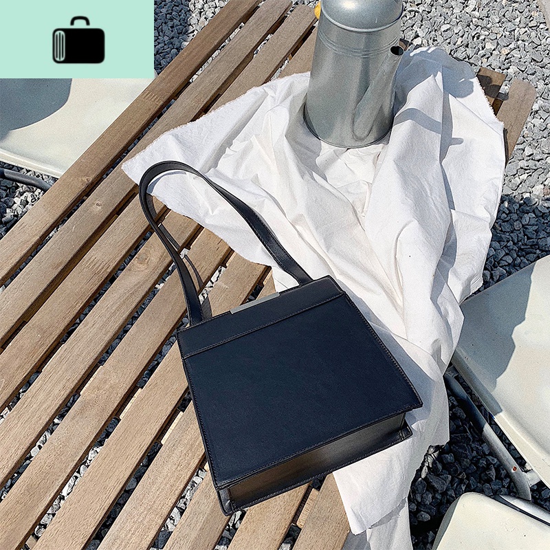 2019新款纯色大容量复古金属扣腋下包单肩手提黑色小方包女NEW LAKE 典雅黑[运费险]女士单肩包