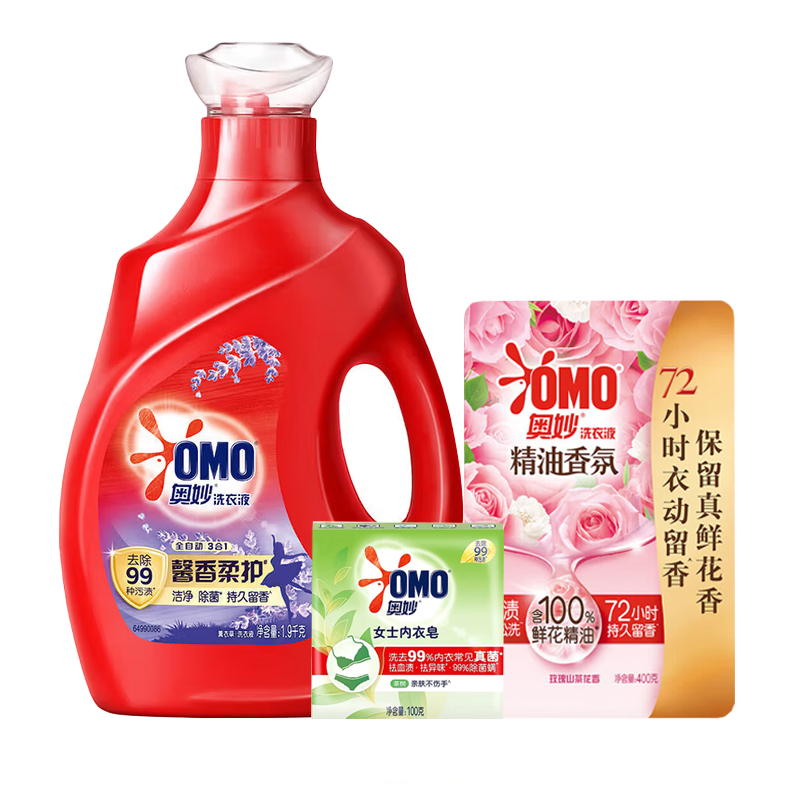 奥妙 组合套装 (全自动1.9kg洗衣液+香氛洗衣液400g+内衣皂100g)